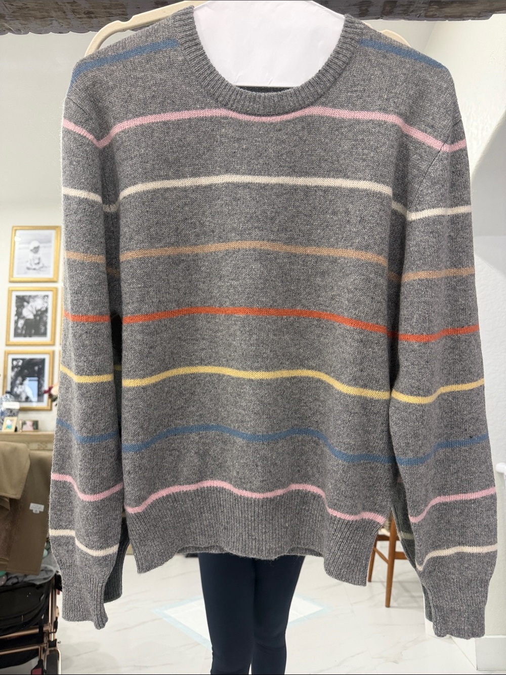 Vintage Robert Graham 100% Lambswool Gray Crewneck Sweater with Stripes (unisex)